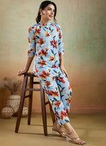 Thumbnail for Prazu Fashion Sky Blue Printed Cotton Blend Co-Ord Set - Distacart