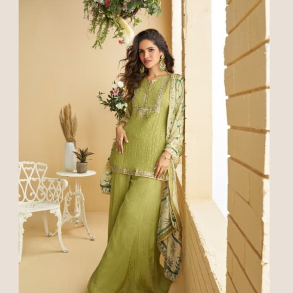 Aarshi Fashions Green Silk Suits
