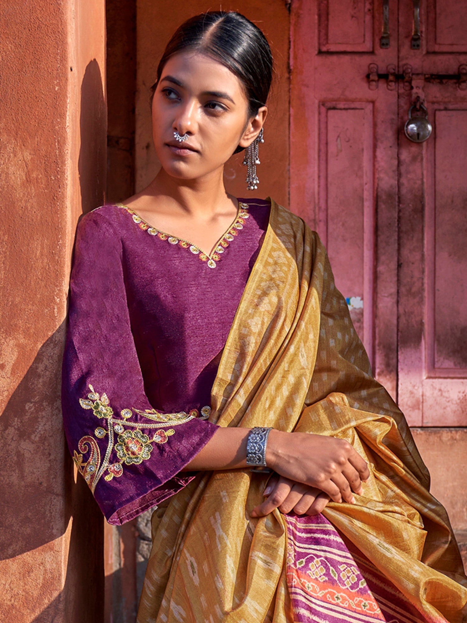 NOZ2TOZ Women's Silk Blend Mustard Printed Designer Saree With Blouse Piece - Distacart