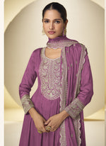 Thumbnail for Vegaa Fashion Onion Pink Chinon Silk Embroidered Designer Salwar Palazzo Suit - Distacart
