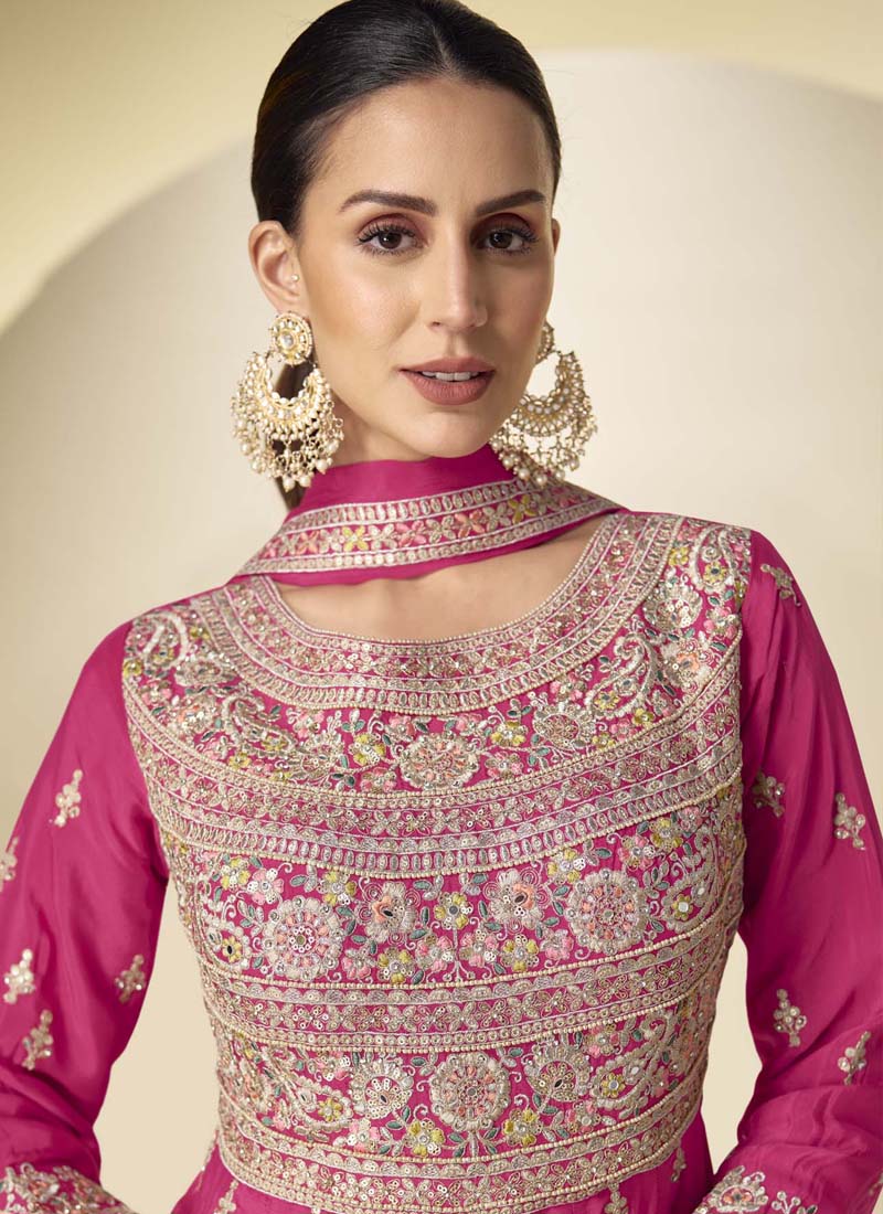 Vegaa Fashion Pink Chinon Silk Embroidered Designer Anarkali Suit