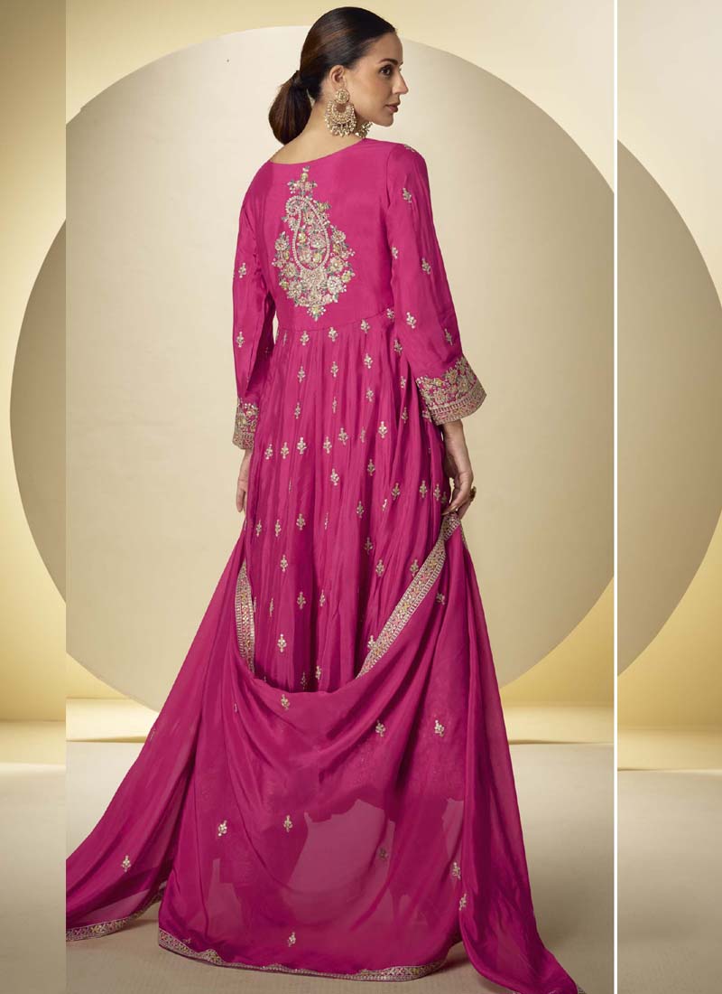 Vegaa Fashion Pink Chinon Silk Embroidered Designer Anarkali Suit - Distacart