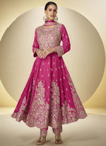 Thumbnail for Vegaa Fashion Pink Chinon Silk Embroidered Designer Anarkali Suit