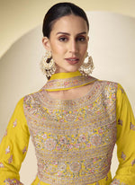 Thumbnail for Vegaa Fashion Yellow Chinon Silk Embroidered Designer Anarkali Suit