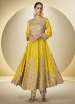 Thumbnail for Vegaa Fashion Yellow Chinon Silk Embroidered Designer Anarkali Suit