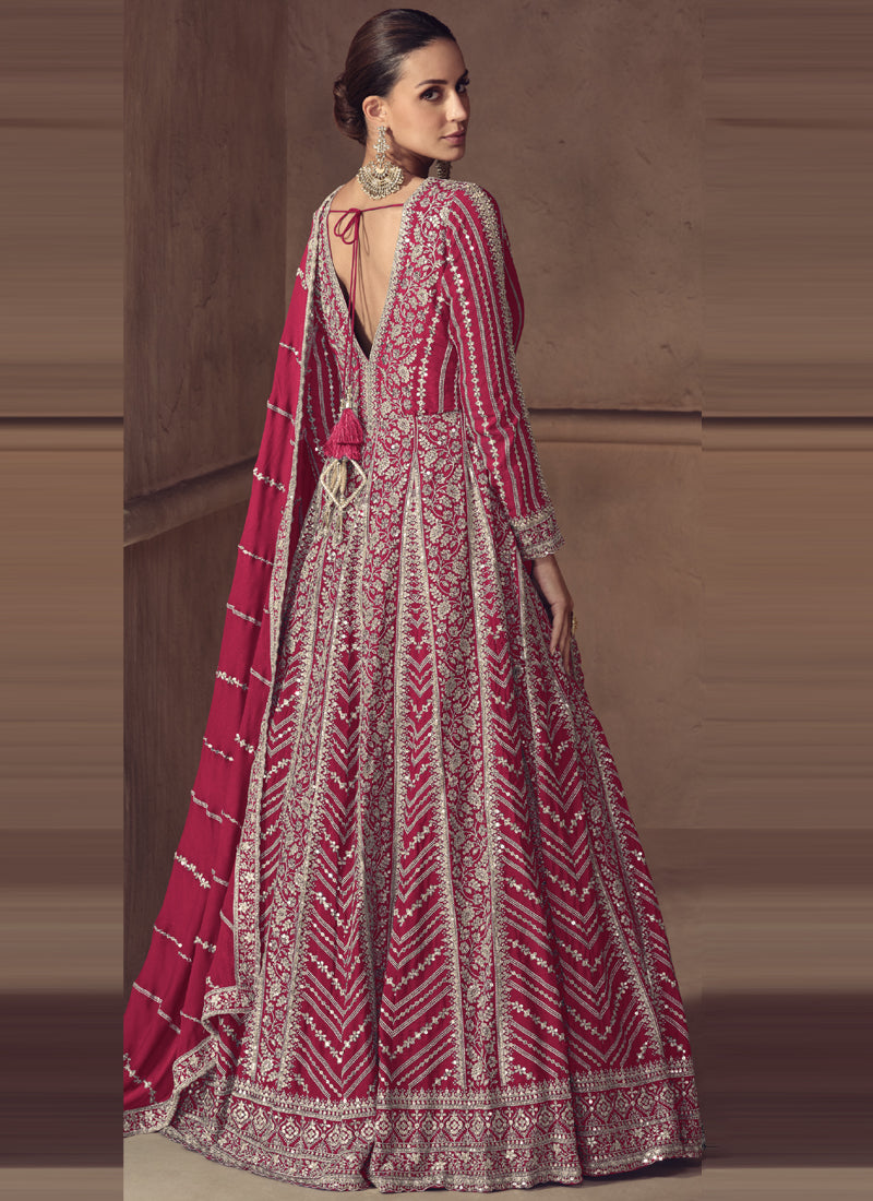 Vegaa Fashion Rani Pink Chinon Silk Embroidered Designer Anarkali Suit