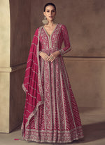 Thumbnail for Vegaa Fashion Rani Pink Chinon Silk Embroidered Designer Anarkali Suit