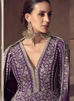 Thumbnail for Vegaa Fashion Purple Chinon Silk Embroidered Designer Anarkali Suit