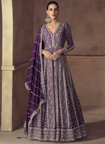 Thumbnail for Vegaa Fashion Purple Chinon Silk Embroidered Designer Anarkali Suit