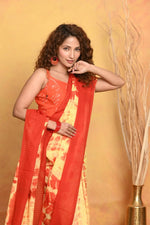 Thumbnail for Very Much Indian Tie & Dye Handloom Mul Cotton Saree - Yellow Red - Distacart