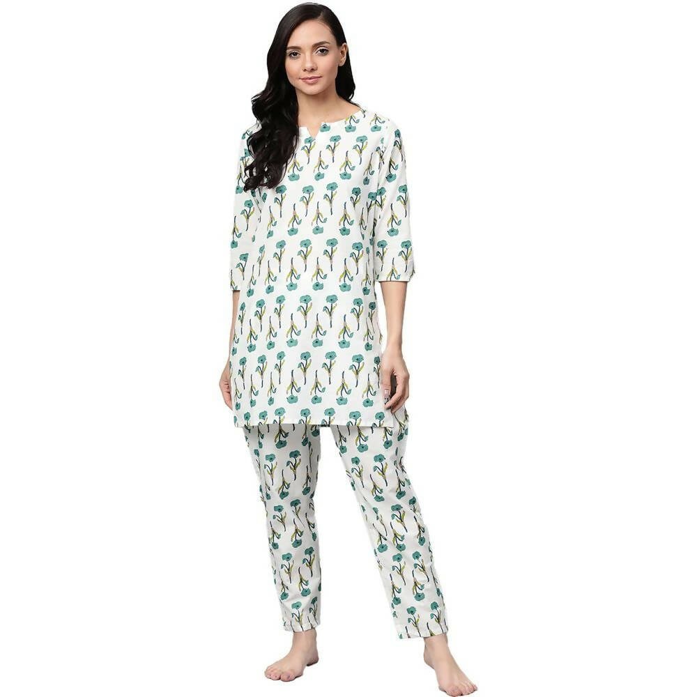 Anubhutee Women's Straight Regular Printed White Night Suit - Distacart
