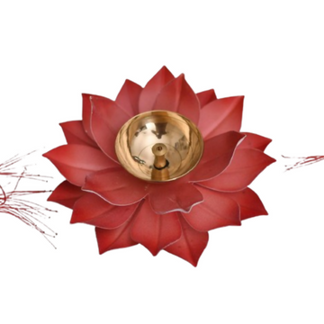 CraftVatika Kamal Diya Deepak Lotus Brass Diyas Oil Lamp - Red - Dista