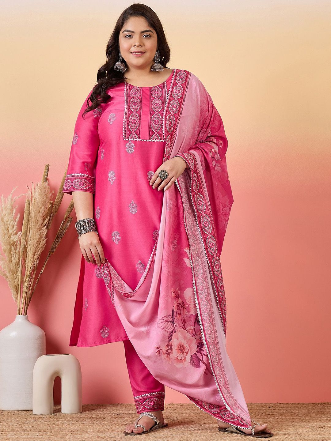 Sztori Women Floral Yoke Design Regular Kurta with Trousers & With Dupatta - Distacart