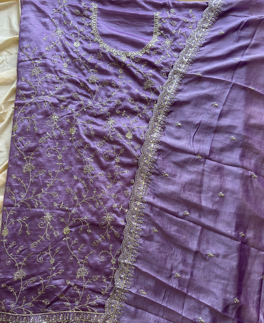KC Lilac Silk Straight Suit For Women Heavy Embroidery Work - Dista