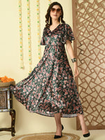 Thumbnail for Myshka Women's Multi Printed Velvet Party Dress - Distacart
