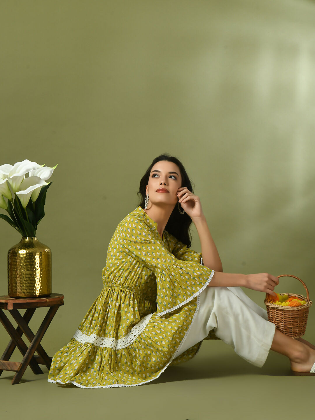 Myshka Women's Yellow Embellished Cotton Gathered Party Empire Top - Distacart