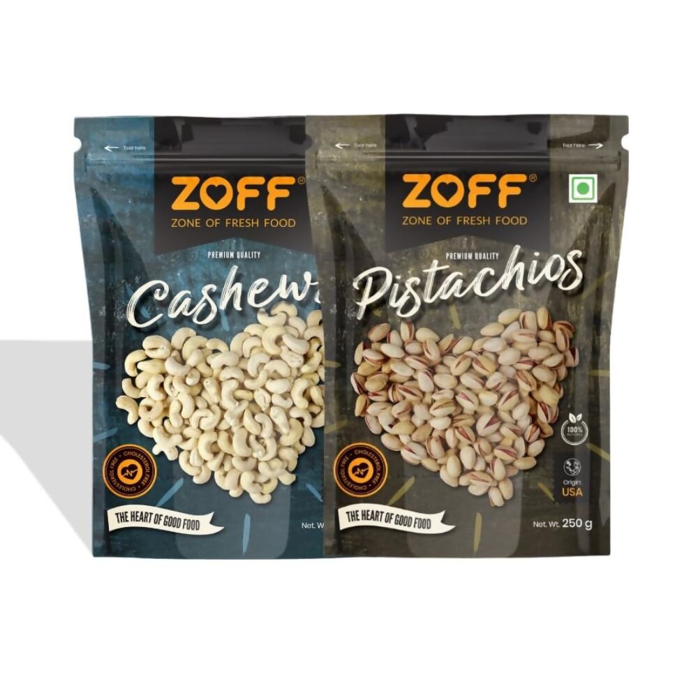 Zoff Premium Raw Cashews & Roasted and Salted Pistachios Combo - Distacart