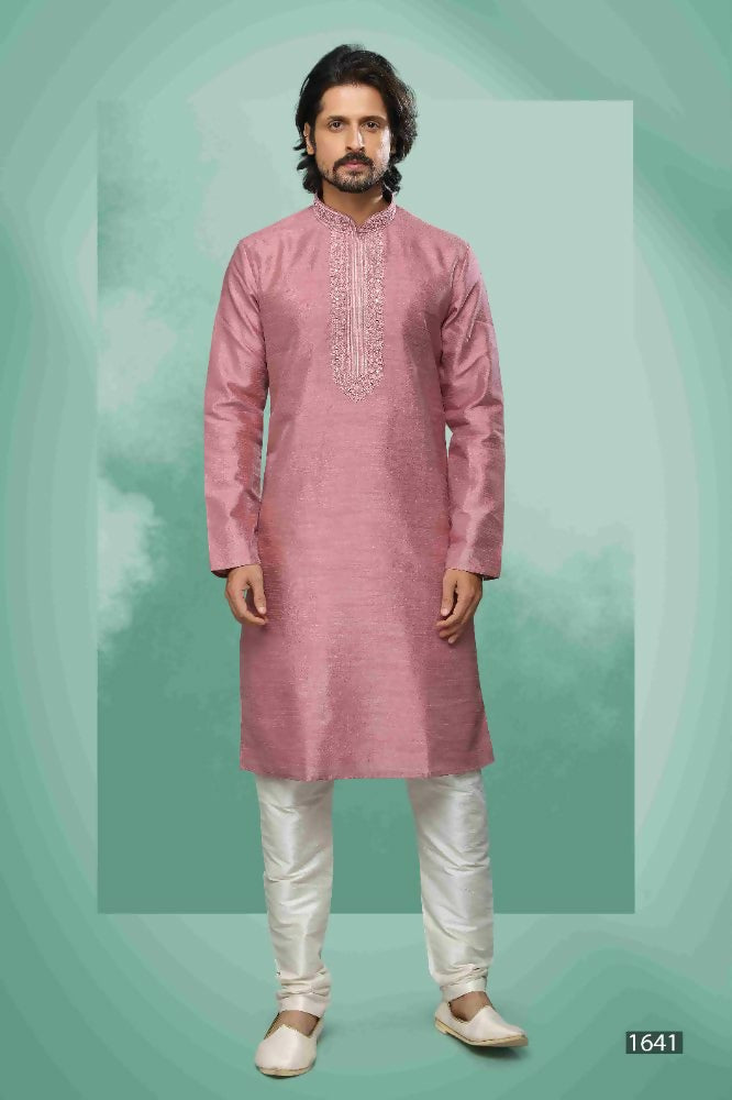 Raivat Ethnic Art Silk Mirror Embroidery Work Kurta Pajama In Pink Colour - Dista