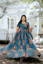 Thumbnail for Jyoti Fashion Women's Teal Sequence Zari Embroidered Faux Georgette Anarkali Dress - Distacart
