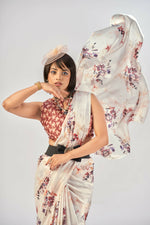 Thumbnail for Vastranavya White Satin Silk Elegant Printed Saree with Unstitched Blouse - Distacart