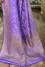 Thumbnail for Joban Fashion Dark Lilac Crepe Chiffon Pure Handloom Banarasi Silk Saree