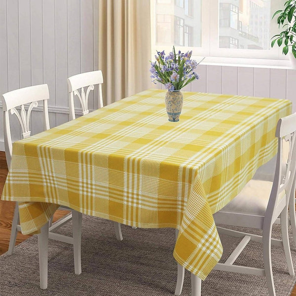 Airwill 100% Cotton Checkered Pattern 4 Seater Square Table Cover - Yellow - Distacart