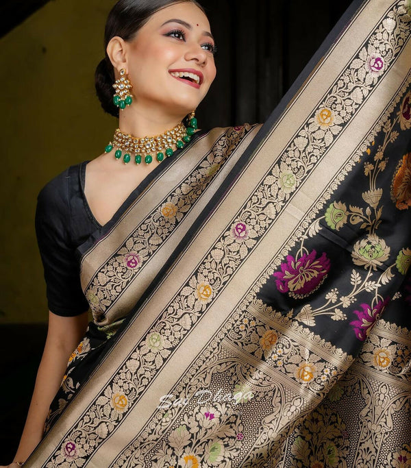 Preksha Creation Banarasi Soft Silk Women Black Saree - Distacart