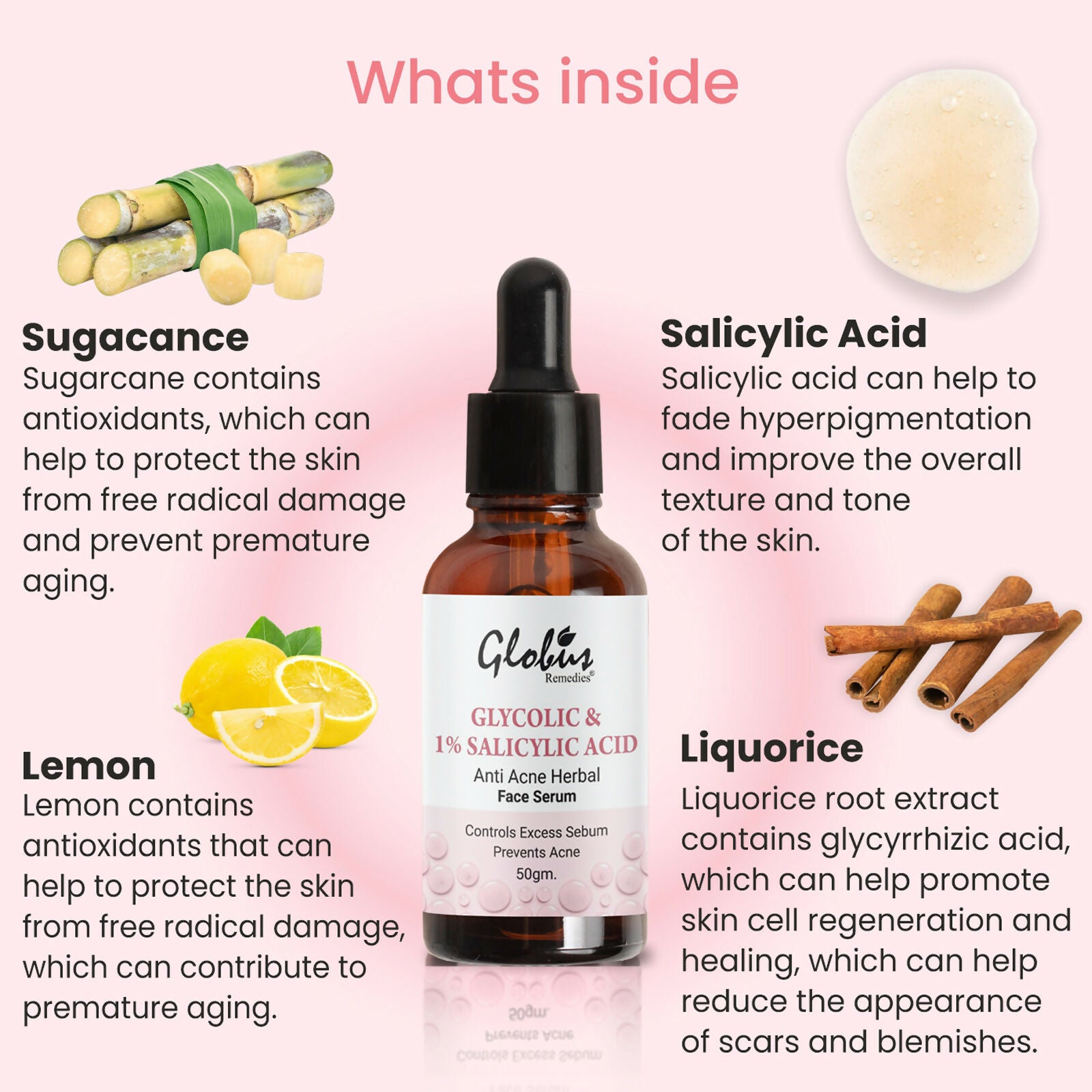Globus Remedies Glycolic & 1% Salicylic Acid Anti Acne Face Serum