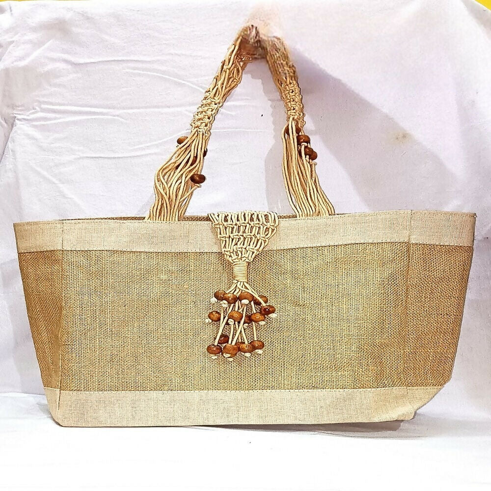 Jute Ladies Fashion Bag with Wooden Beads - Distacart