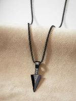 Thumbnail for NVR Men's Black Arrow Shaped Rhodium Plated Pendant with Chain - Distacart