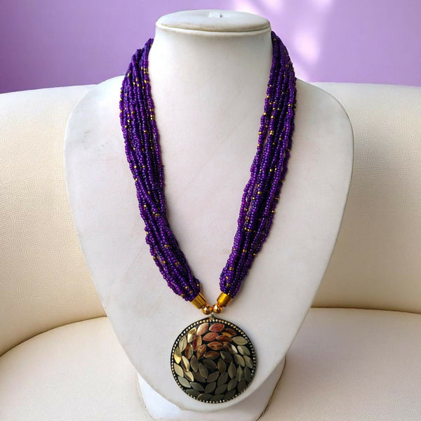 Inhanns Everyday Statement Beaded Pendant Necklace - Purple - Distacart