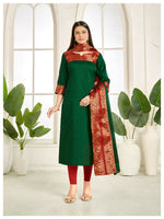 Thumbnail for Divine Drape Women's Cotton Printed Straight Kurta With Dupatta - Green