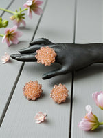 Thumbnail for Inhanns Rangmani Crystal Duo – Adjustable Ring + Statement Earrings Set - Peach - Distacart