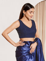 Thumbnail for Joban Fashion Navy Blue Sequin Padded Blouse With V Neck Sleeveless - Distacart