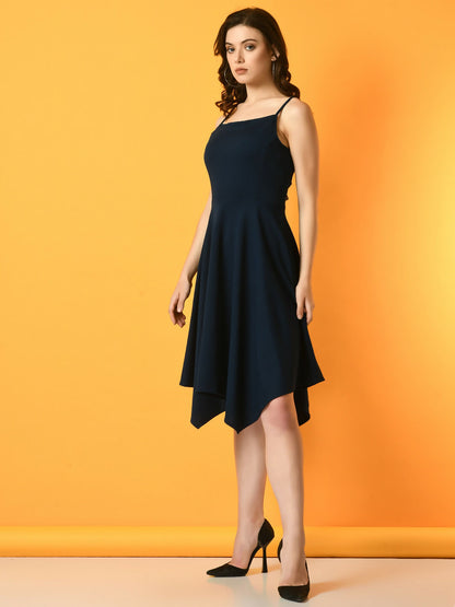Myshka Women's Navy Blue Solid Party Dress - Distacart