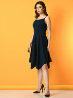 Thumbnail for Myshka Women's Navy Blue Solid Party Dress - Distacart