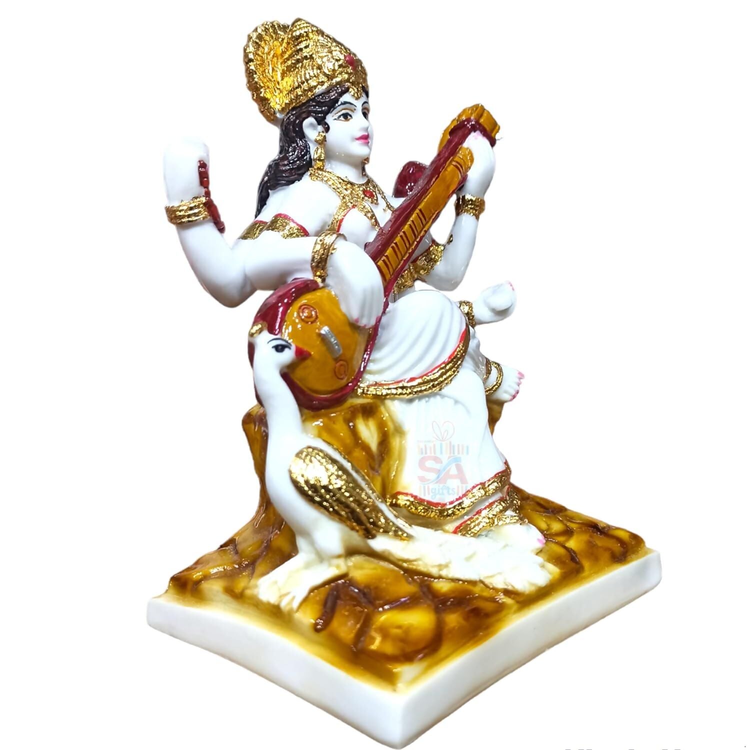 S A Gifts Marble Gold Foil Saraswati Idol - Distacart