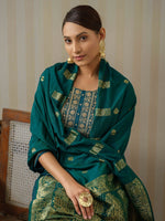 Thumbnail for Ode by House of Pataudi Ethnic Motifs Embroidered Straight Kurta & Trousers With Dupatta - Distacart