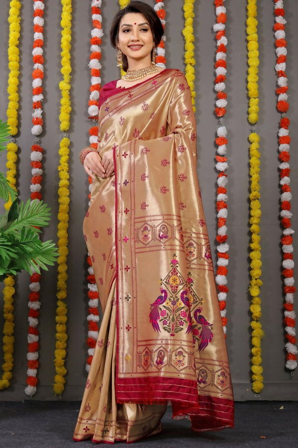 Jyoti Fashion Women's Maroon Paithani Silk Zari Woven Saree with Blouse - Distacart