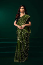 Thumbnail for Joban Fashion Green Net Party Wear Sarees - Distacart