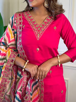 Thumbnail for The52 Women's Gorgeous Viscose Embroidery Straight Kurta with Pant And Dupatta Set