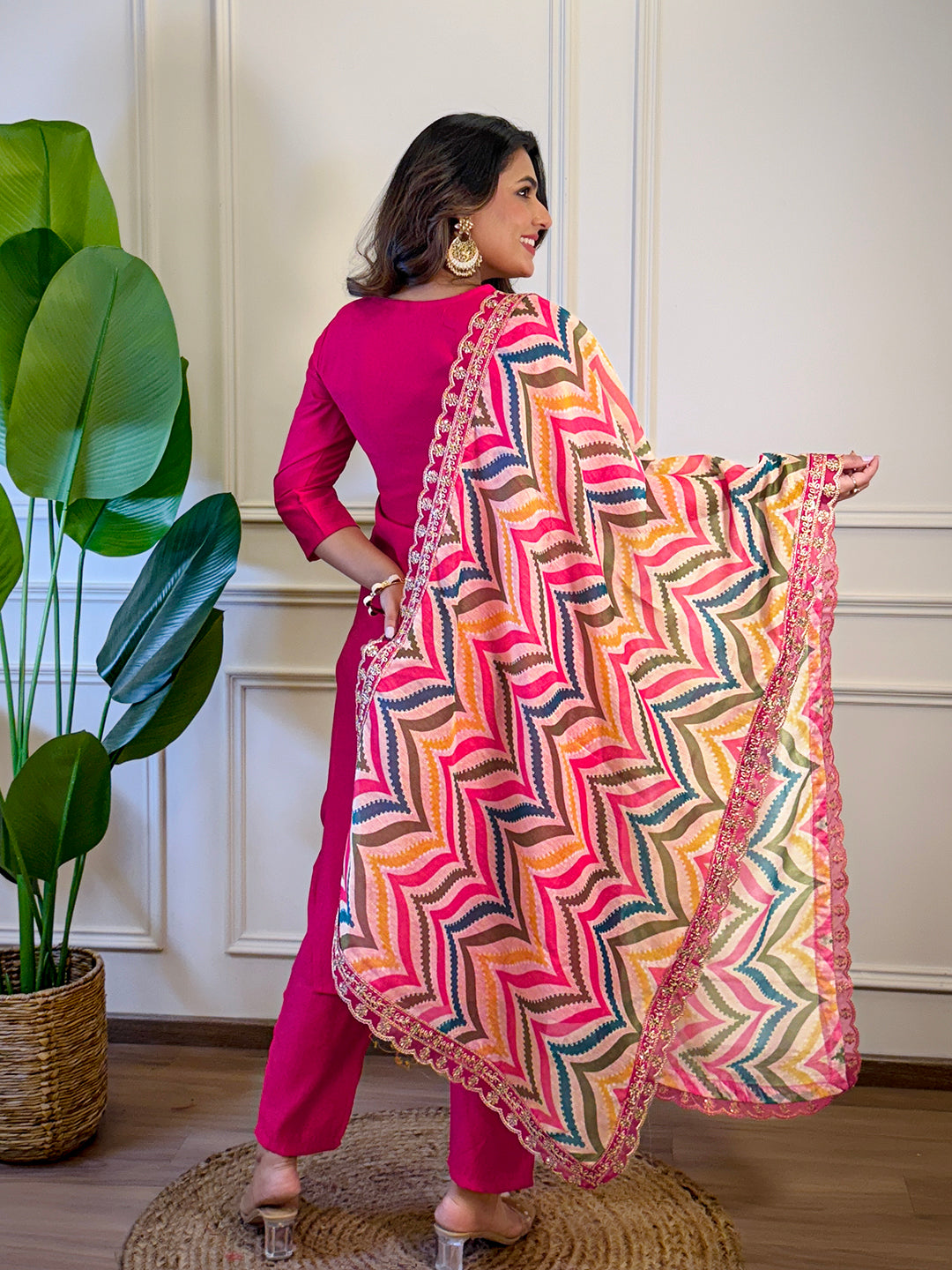 The52 Women's Gorgeous Viscose Embroidery Straight Kurta with Pant And Dupatta Set