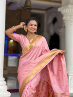 Thumbnail for Vedant Vastram Soft Litchi Silk Paithani Jacquard Saree - Baby Pink - Dista