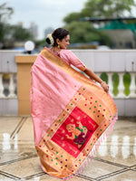 Thumbnail for Vedant Vastram Soft Litchi Silk Paithani Jacquard Saree - Baby Pink - Dista