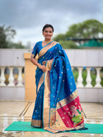 Thumbnail for Vedant Vastram Soft Litchi Silk Paithani Jacquard Saree - Firozi - Dista