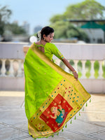 Thumbnail for Vedant Vastram Soft Litchi Silk Paithani Jacquard Saree - Parrot - Dista