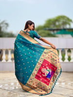 Thumbnail for Vedant Vastram Soft Litchi Silk Paithani Jacquard Saree - Rama - Dista