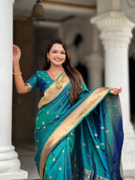 Thumbnail for Vedant Vastram Soft Litchi Silk Paithani Jacquard Saree - Rama - Dista