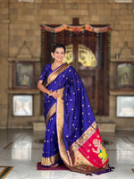 Thumbnail for Vedant Vastram Soft Litchi Silk Paithani Jacquard Saree - Blue - Dista
