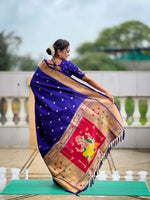 Thumbnail for Vedant Vastram Soft Litchi Silk Paithani Jacquard Saree - Blue - Dista